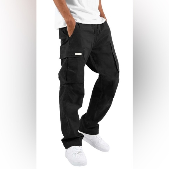 NEW - Men High Waist Pants Lightweight Loose Cargo style Black. Small. NWOT - Picture 1 of 6
